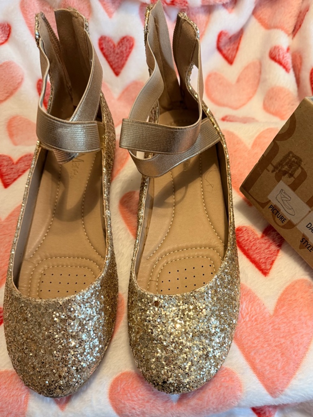 Bella Marie Gold Glitter Ballet Flats with Ankle Strap